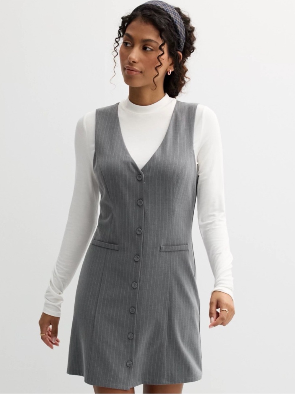 Live To Be Spoiled Grey Pinstripe Sleeveless Blazer Dress